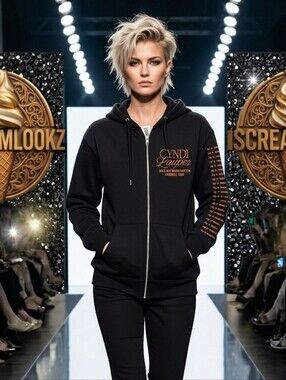 Black Concert Tour Hoodie with Red Font / Script Cyndi Lauper "Girls Just Wanna"